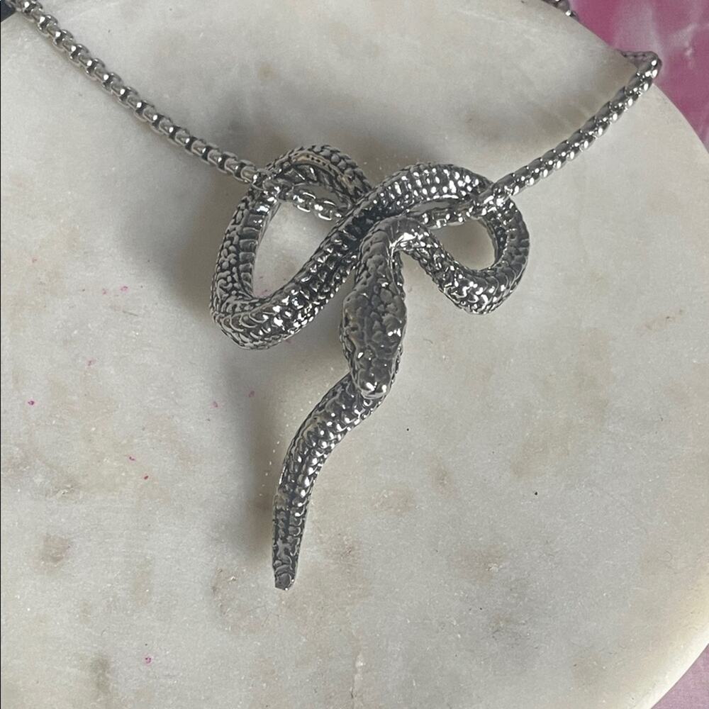 Silver Snake Pendant Necklace stainless steel unisex